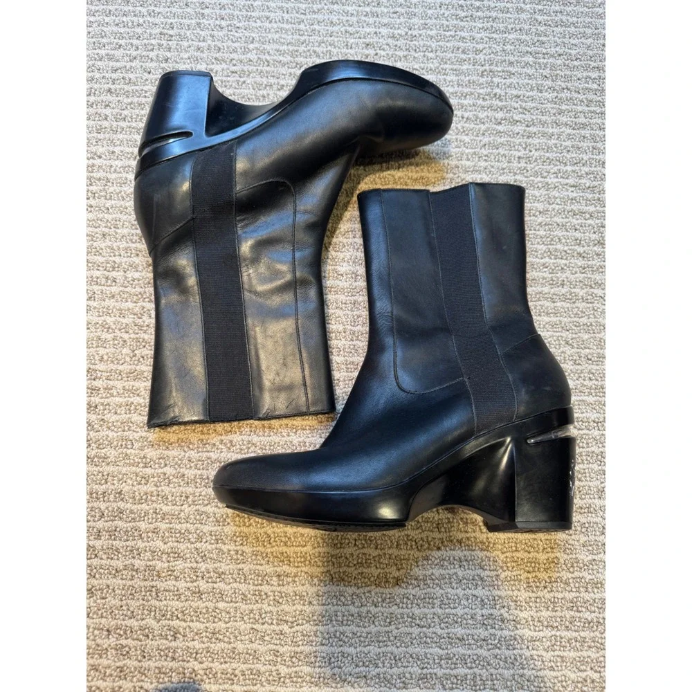 Cole‎ Haan Black Leather Ankle Boots Block Heel Elastic Goring Womens